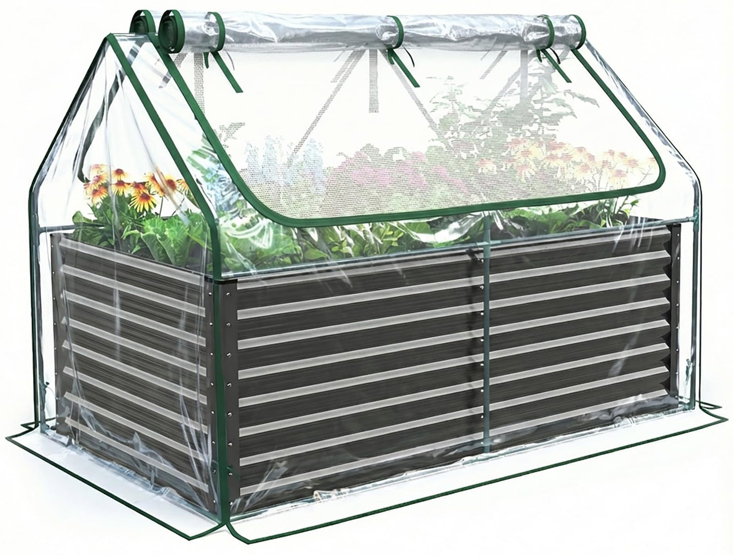 Quictent Raised Garden Bed Galvanized Raised Beds for Gardening Vegetables with Cover 6x3x2 ft Tall Metal Planter Box Outdoor Use (Clear)