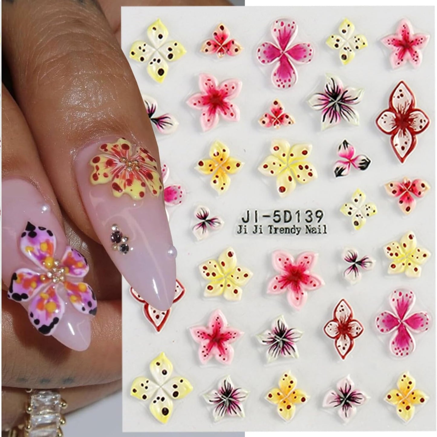 4 Sheets Flower Nail Art Stickers 5D Self Adhesive Spring Nail Stickers for Nails Art Colorful Flower Nail Decals Embossed Design Cute Nail Sticker for Women DIY Acrylic Nails