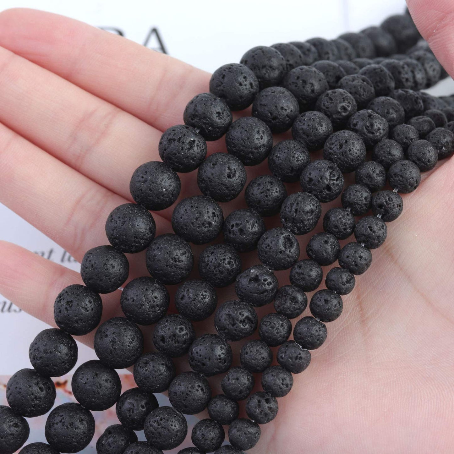 Filluck Natural Stone Beads 8mm Black Lava Polished Round Smooth Gemstone Beads for Jewelry Making 15 Inch(Black Lava,8mm)