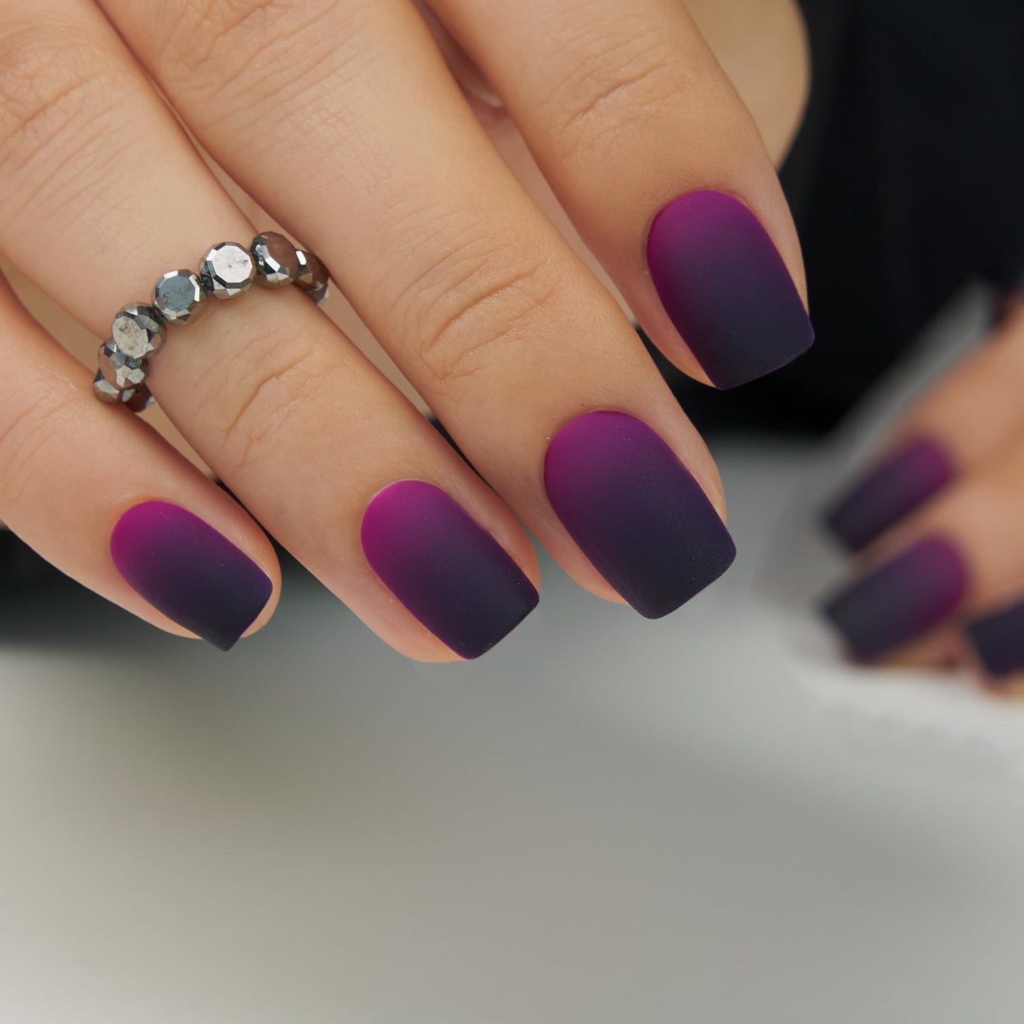 Curvlife Press on Nails Short Square Acrylic Fake Nails with Design Full Cover False Nails Reusable Nail Kit with Glue on Nails (Frosted Purple, 30pcs)