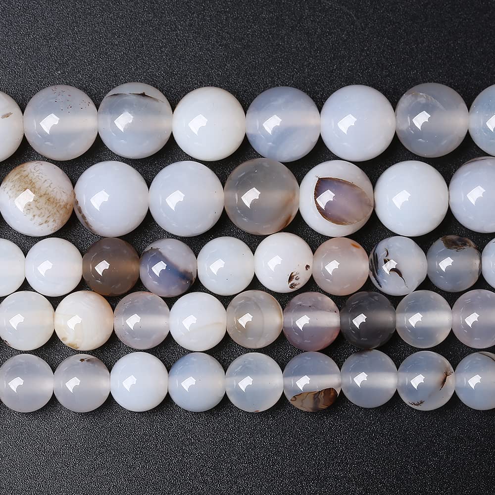 10mm 36pcs Natural Sardonyx Ocean White Agate Stone Beads for Jewelry Making DIY Bracelet Necklace Accessories 15" Energy Healing Power Stone Beads (Sardonyx White Agate, 10mm)