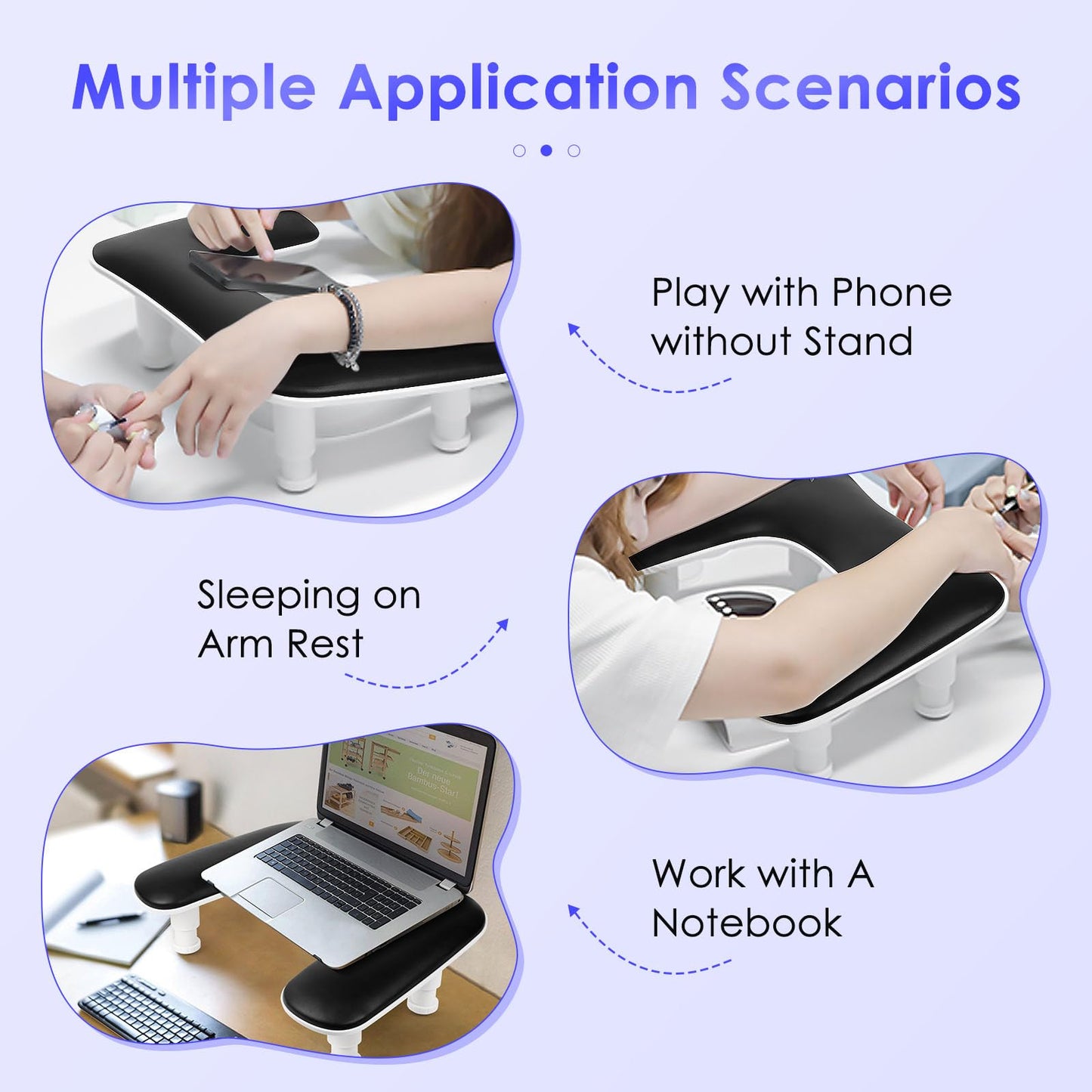 Manicure Arm Rest for Nails Tech: U-shaped Adjustable Nail Armrest - Black PU Leather Hand Stand Rest for Manicurists