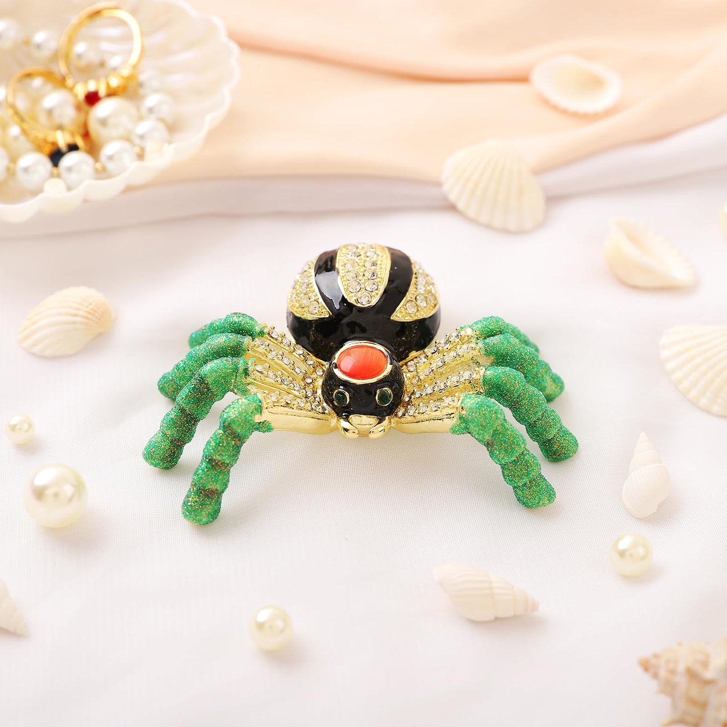 Cute Small Black Spider Style Hand Painted Enamel Trinket Box, Unique Gift for Family