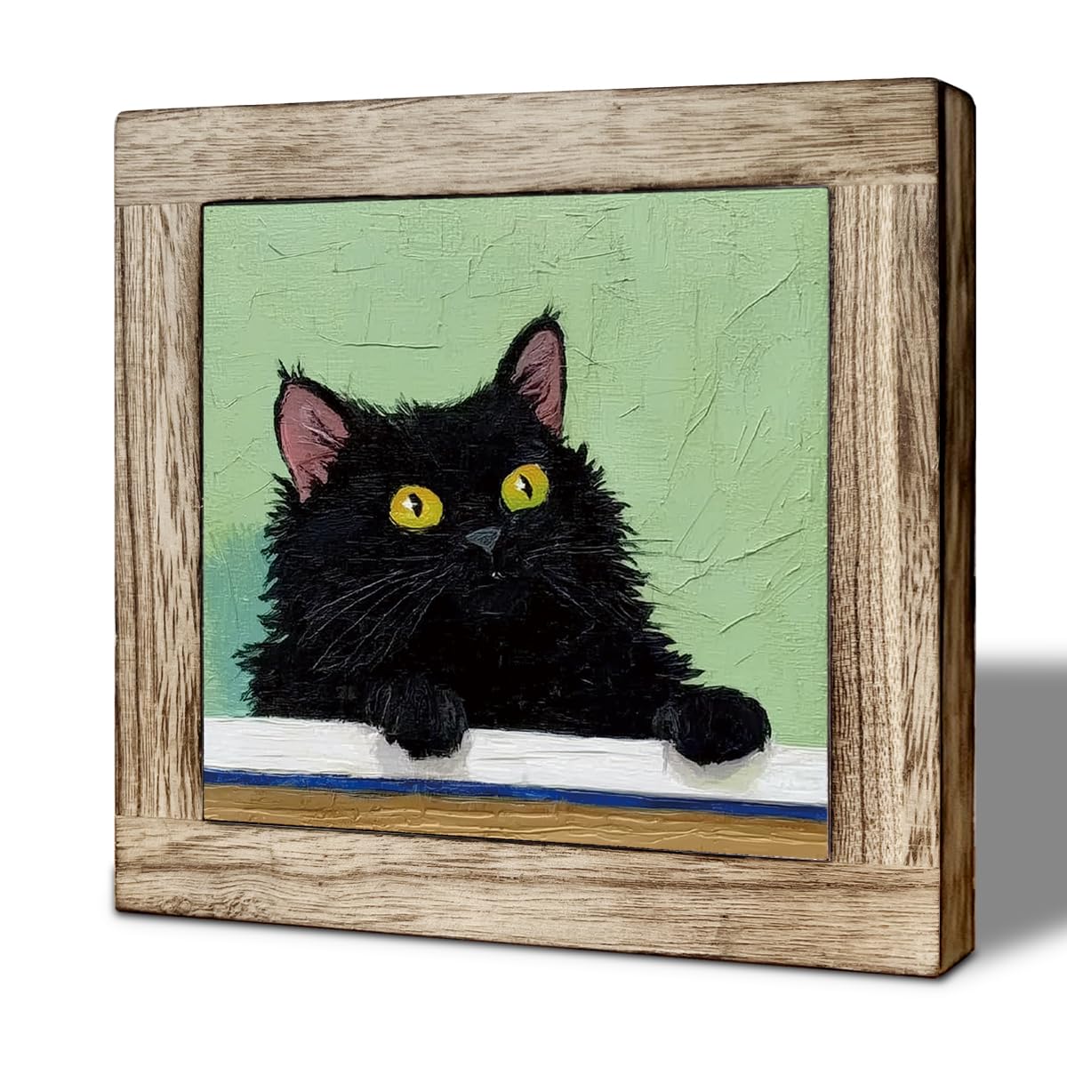 Funny Black Cat Wooden Plaques Desk Decor, Whimsical Tabletop Sign for Cat Lovers, Unique Gift for Home Office, Kitchen, Bedroom Decor