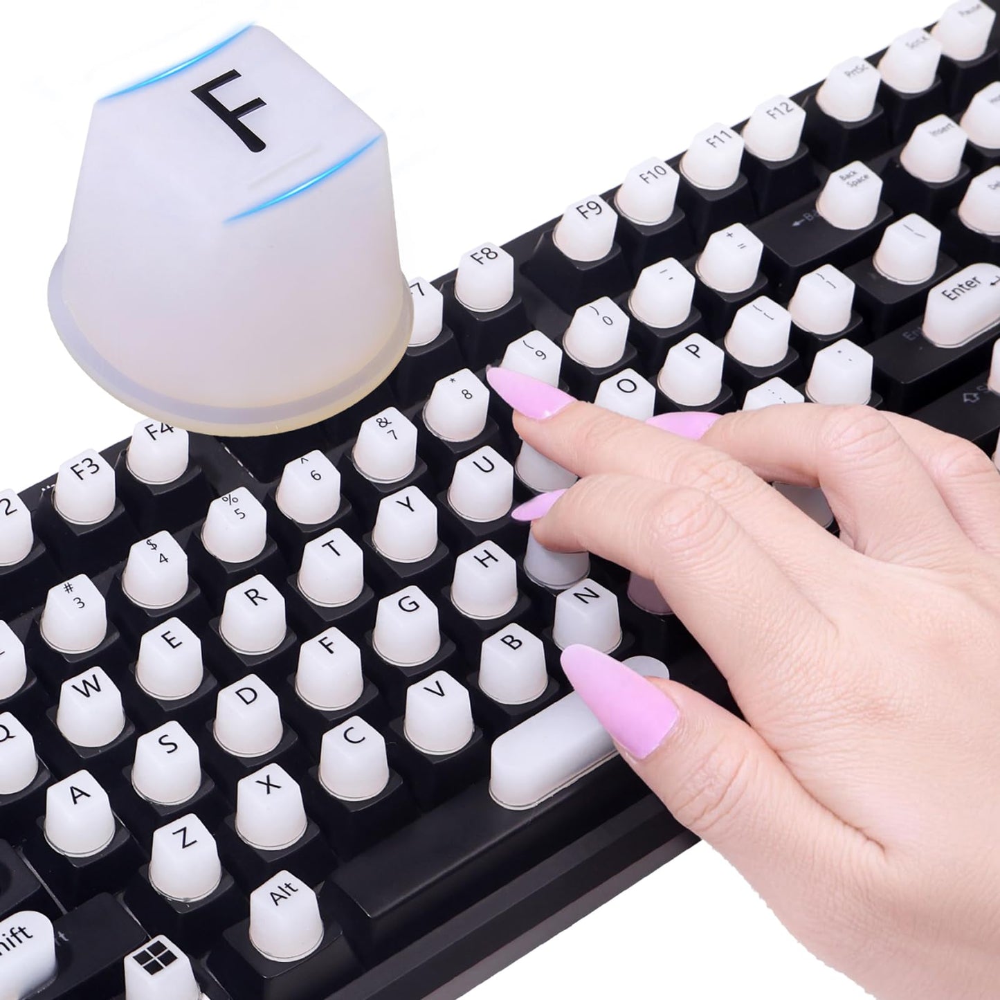 130 Pcs Raised Silicone Keyboard Sticker for Long Nails Typing and Gaming, Stable and Comfortable, Anti-Damage Symbolic and Alphanumeric Keys for Keyboards and Laptops (White, 130pcs)