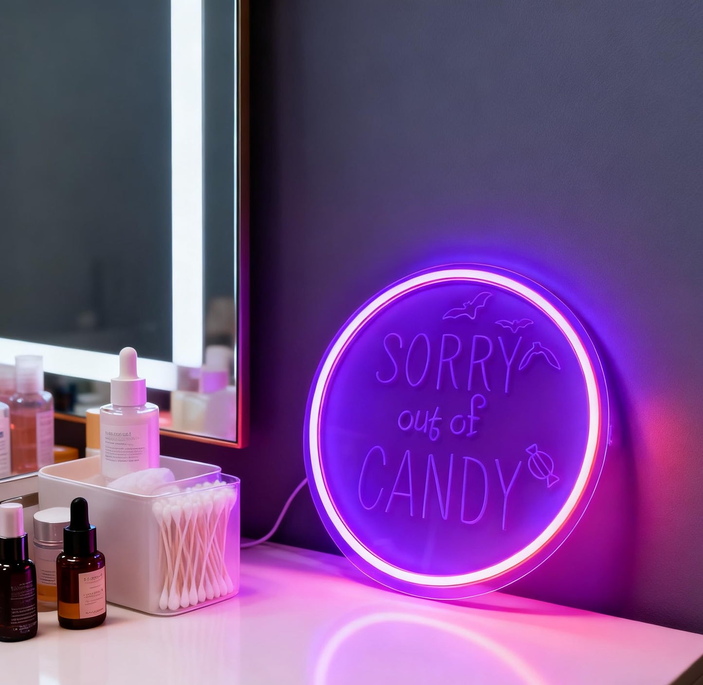 Sorry Out of Candy Neon Sign, Purple Halloween Theme Neon Light, Candy Store Home Party Wall Table Decor, USB Powered LED Decorative Light 12.8 x 12.8 In