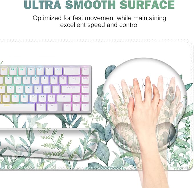 ToLuLu Desk Mat, XXL Large Mouse Pad Wrist Support Set，4 in1 Gaming Mousepad Desk Pad+ Ergonomic Mouse Pad with Wrist Rest + Keyboard Wrist Rest+Coaster for Home Office Computer Table, Green Grass