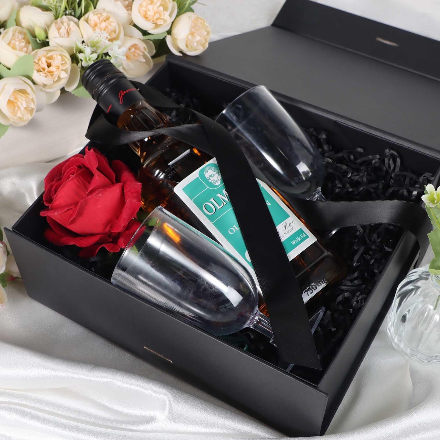 LFBOX Black Gift Box with Ribbon Magnetic Lids 10.2x9x3.74 in, Bridesmaid Groomsman Proposal Boxes, Wedding Graduation Storage Box 2 Pack