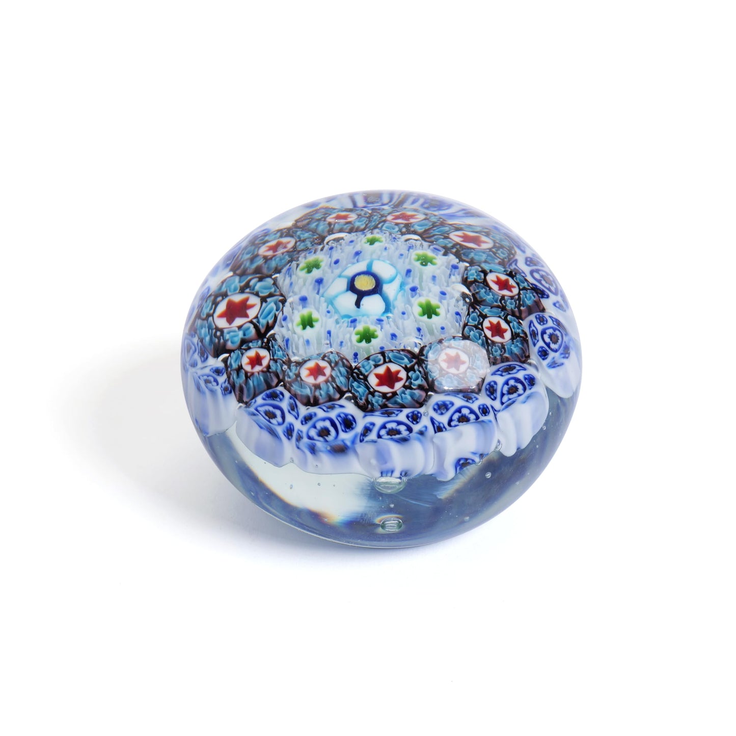 Yao Yuan Handcrafted Glass Paperweight - Beautiful Flower Figurine, Unique Desk Accessory for Home or Office (White millefiori, 3 in)