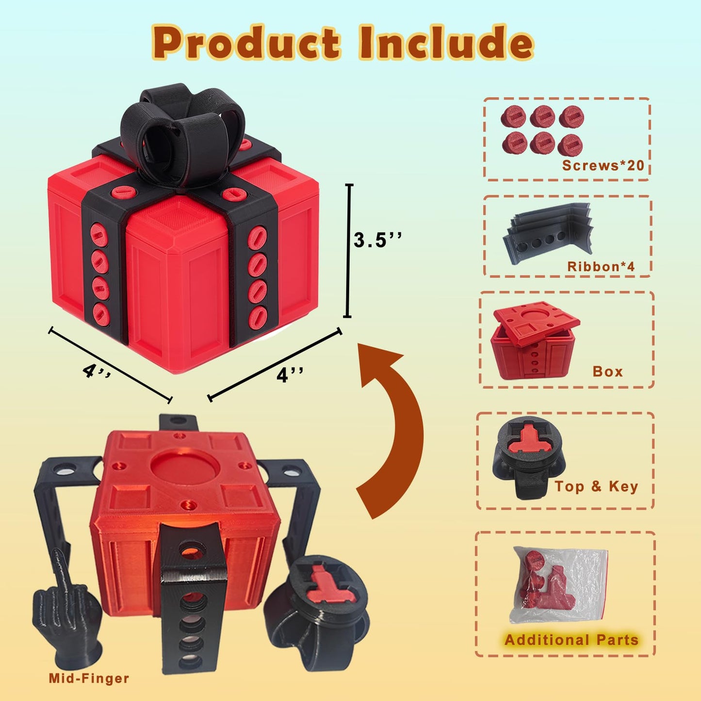 Annoying Gift Box with Screws, 3D Printed Puzzle Money Gift Box, Large Surprise Prank Box for Cash, Christmas Birthday Holiday Gag Gift (Red Black)