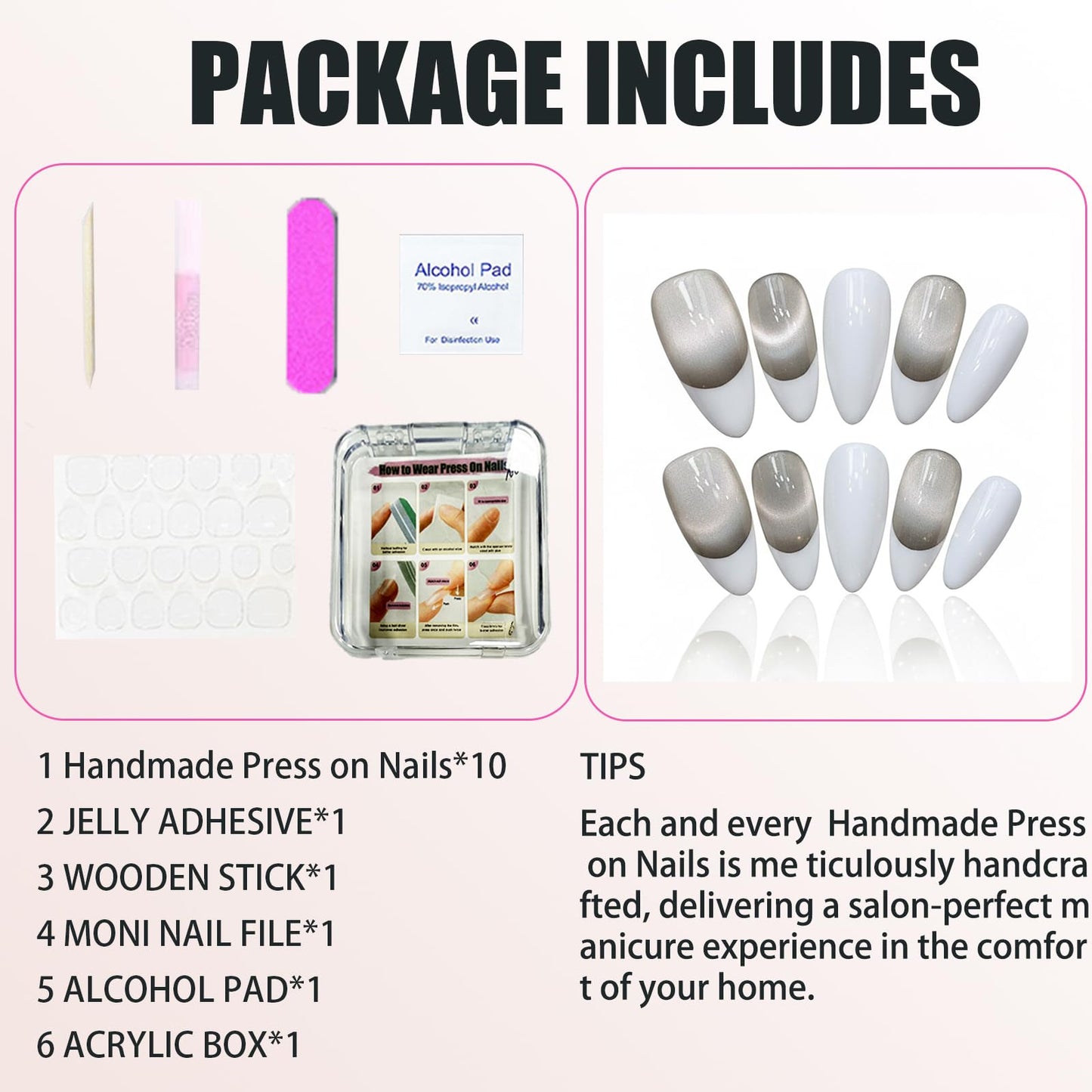Handmade Press On Nails Almond Tip Color White Reusable Stick On Fake Nails Luxury Elegant Sexy Style For Women Gift With Nail Glue L