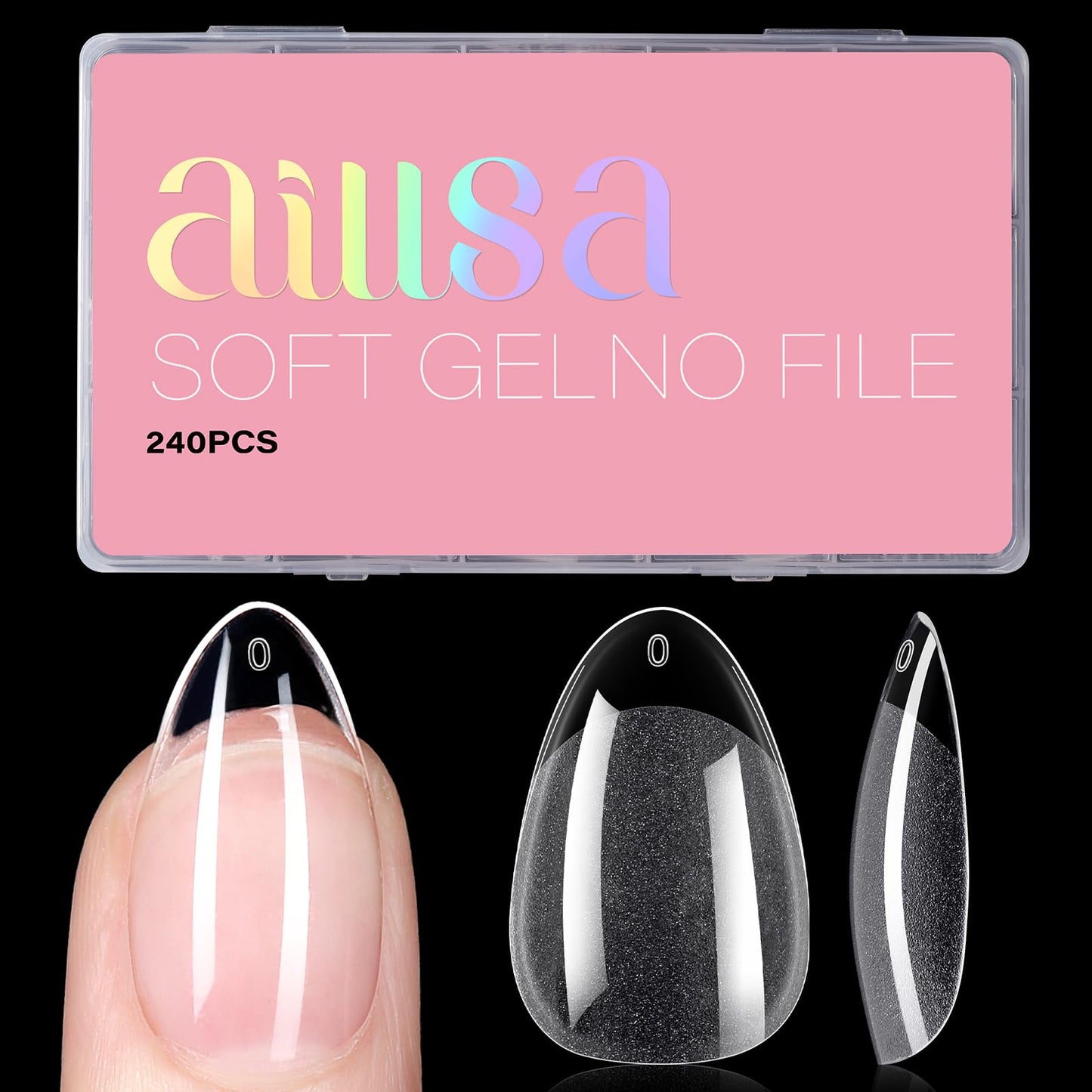 AILLSA Short Almond Nail Tips Pre-Shaped Acrylic Nail Tips Half Matte Full Cover Nails Tips Clear Gelly Press on False Tip Nail for Extension Nail Manicure Home DIY 240PCS 15Sizes