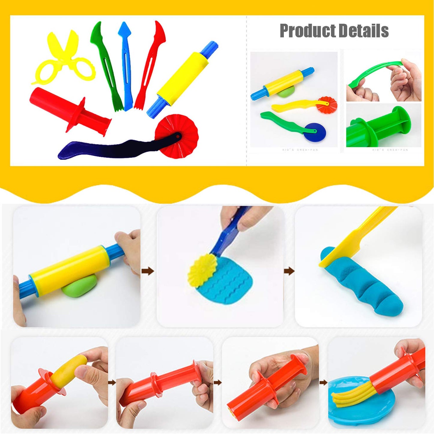 Oun Nana 32-Piece Dough Tool Set for Kids – Dough Play Tools with Molds, Rollers, Extruder, Cutters & Scissors –Clay Tools for Creative Play (Random Colors)