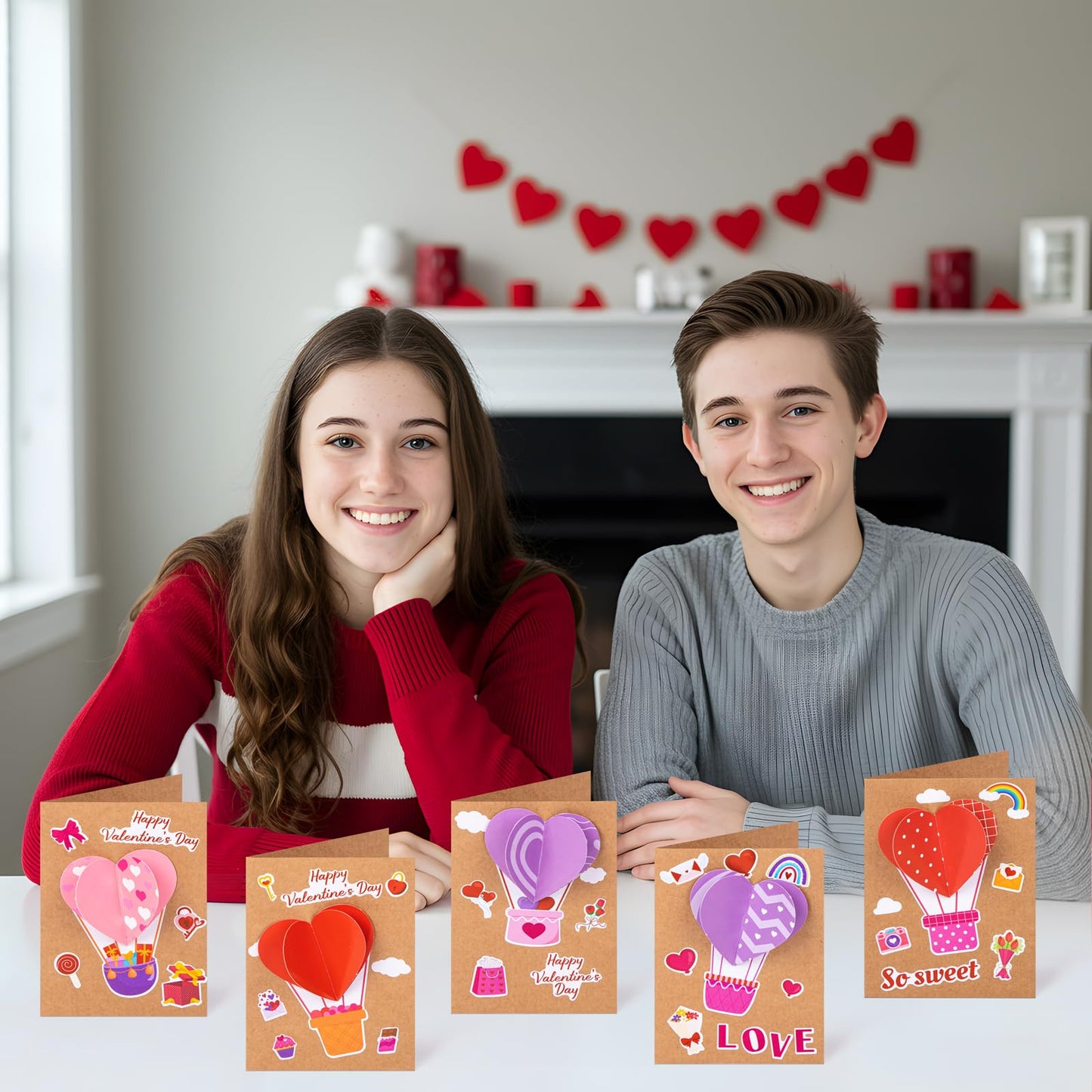 80UncleKimby 28Sets Valentines Day Crafts Card Making Kit DIY 3D Heart Cards with Envelopes Conversation Hearts Arts Craft Classroom Exchange Party Favors Bulk Supplies