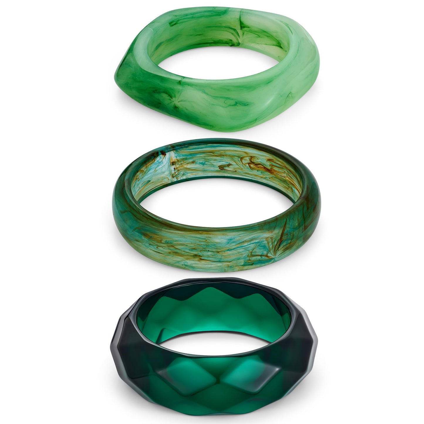 ENSKEFEN 3PCS Green Acrylic Resin Bangle Bracelets for Women Chunky Geometric Round Square Statement Bracelet Bold Wide Irregular Punk Acrylic Resin Bangle