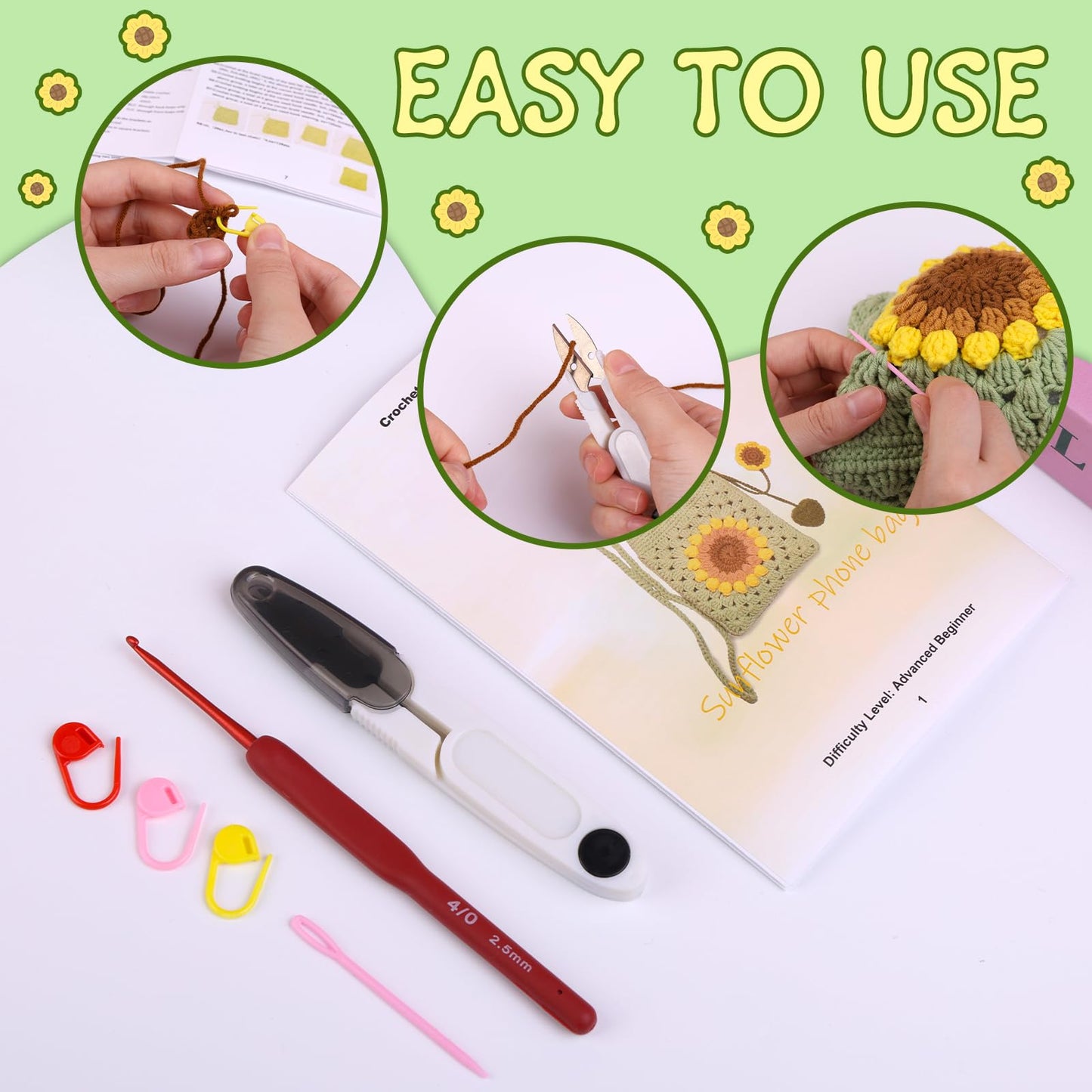 Fedmut Crochet Kit for Beginners - Phonebag Crochet Starter Kit with Video Tutorials and Yarns, Hook, Accessories for Adult Knitting Craft DIY