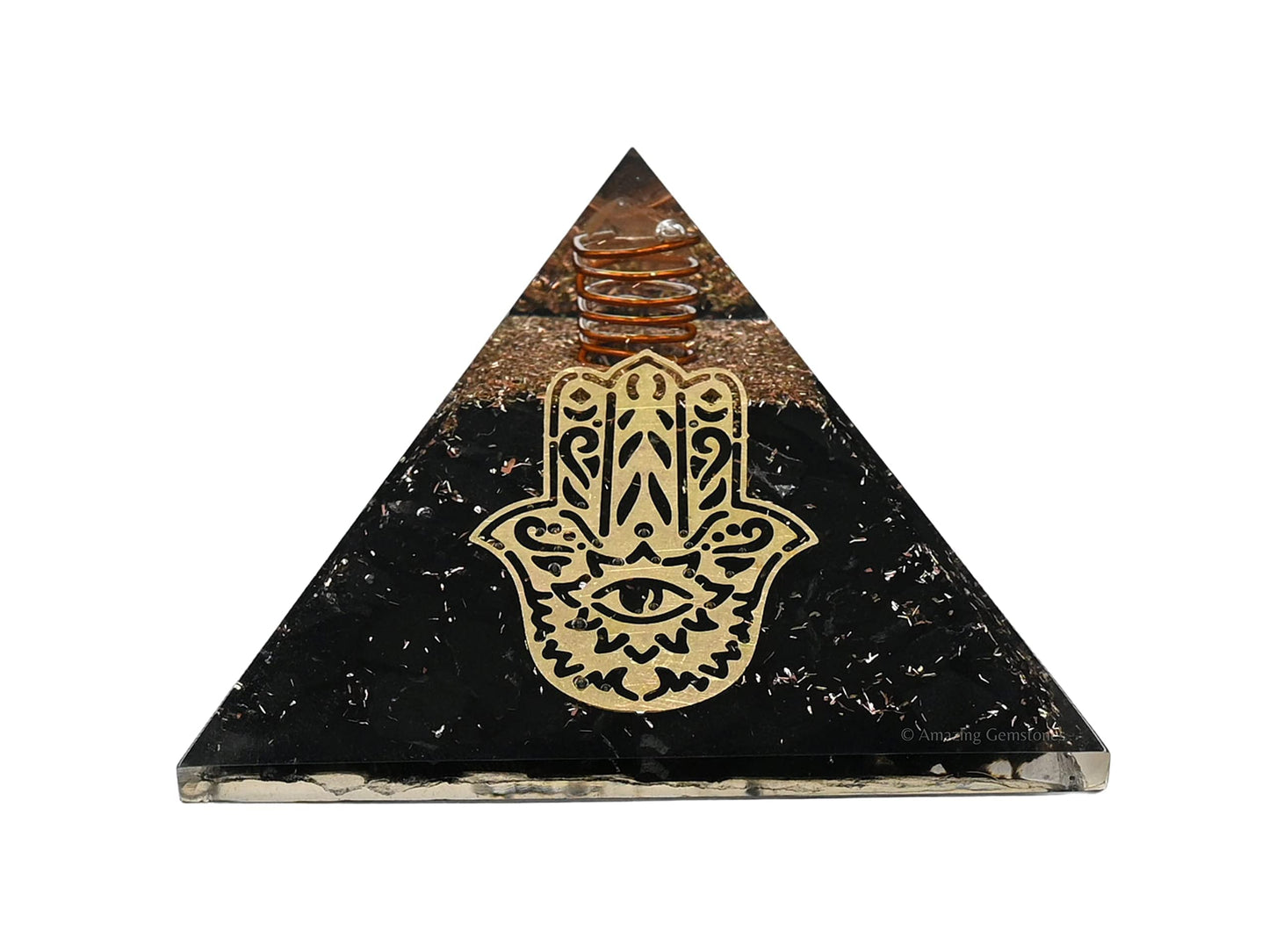 Amazing Gemstone Large Black Tourmaline Orgone Pyramid Crystal, Hamsa Hand Evil Eye Orgonite Pyramid, Positive Energy Healing