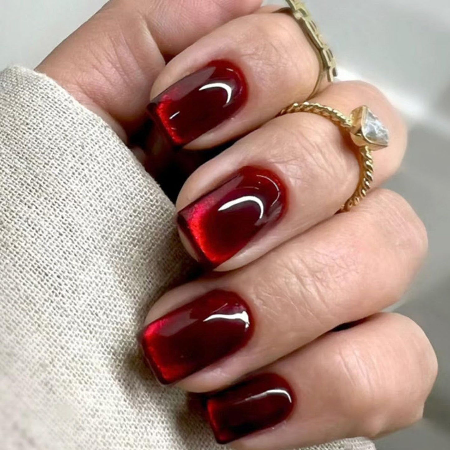 Burgundy Press on Nails Medium Short Fake Nails Solid Color Glue on Nails Red Full Cover Artificial Nails Glossy False Simple Stick on Nails for Women 24 Pcs