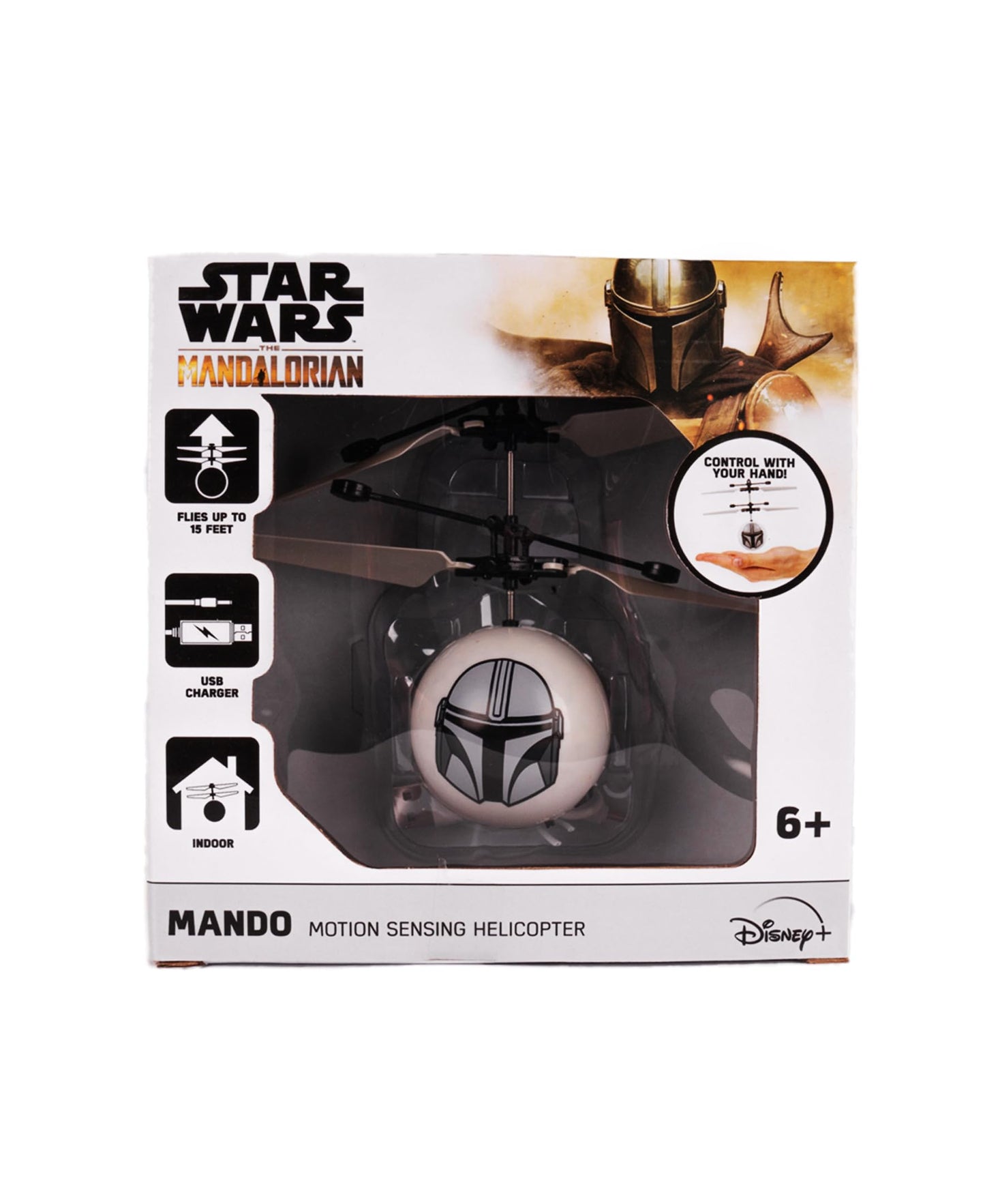 World Tech Toys Star Wars Mando Flying Toy – Motion Sensing Flying Ball with USB Charging - Star Wars Licensed - Indoor/Outdoor Drone for Kids Ages 6+