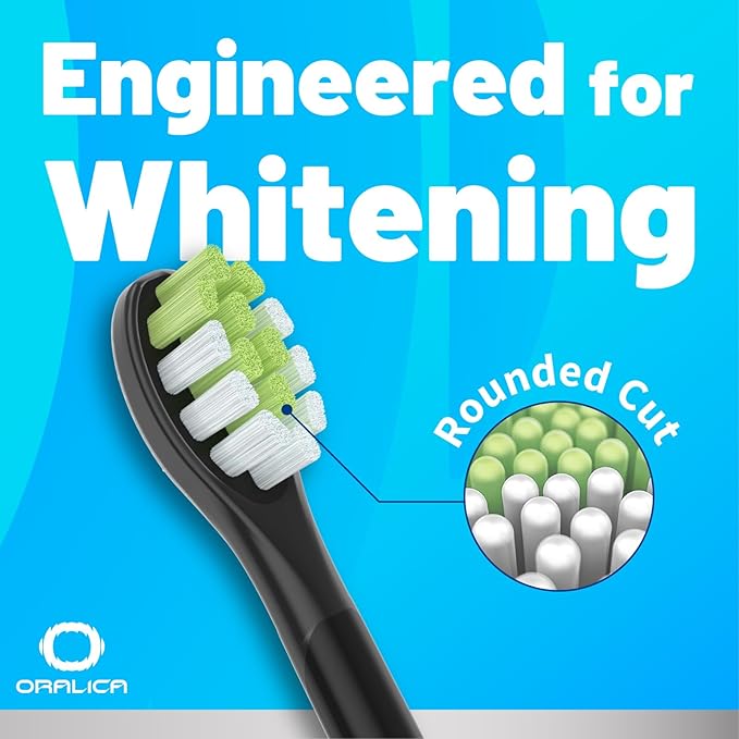 Japanese Brand Whitening Replacement Toothbrush Heads, Compatible with Philips Sonicare Click-on Handles, 6 Pack, Medium, with Tongue Cleaner (CA668, Black)