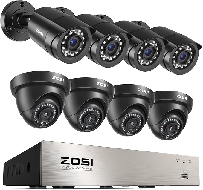 ZOSI 3K Lite 8CH Home Security Camera System Outdoor,8Channel CCTV DVR,8pcs 1080p Weatherproof Surveillance Bullet Dome Cameras,Night Vision,AI Human/Vehicle Detection,Remote Access(No Hard Drive)