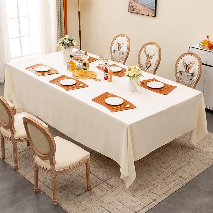 BALCONY & FALCON Table Cloth – Waterproof, Wrinkle Resistant & Washable Rectangle Tablecloth and Table Cover for Dining Room, Kitchen, Outdoor, Party & Birthday Use (Ivory, 55" x 71")