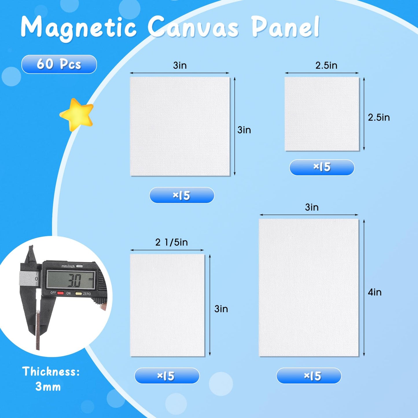 Engrowtic 60 Pcs Mini Magnetic Canvas Panel Boards Magnetic Painting Canvas Panel Various Size for Painting Fridge Locker Art Crafts DIY