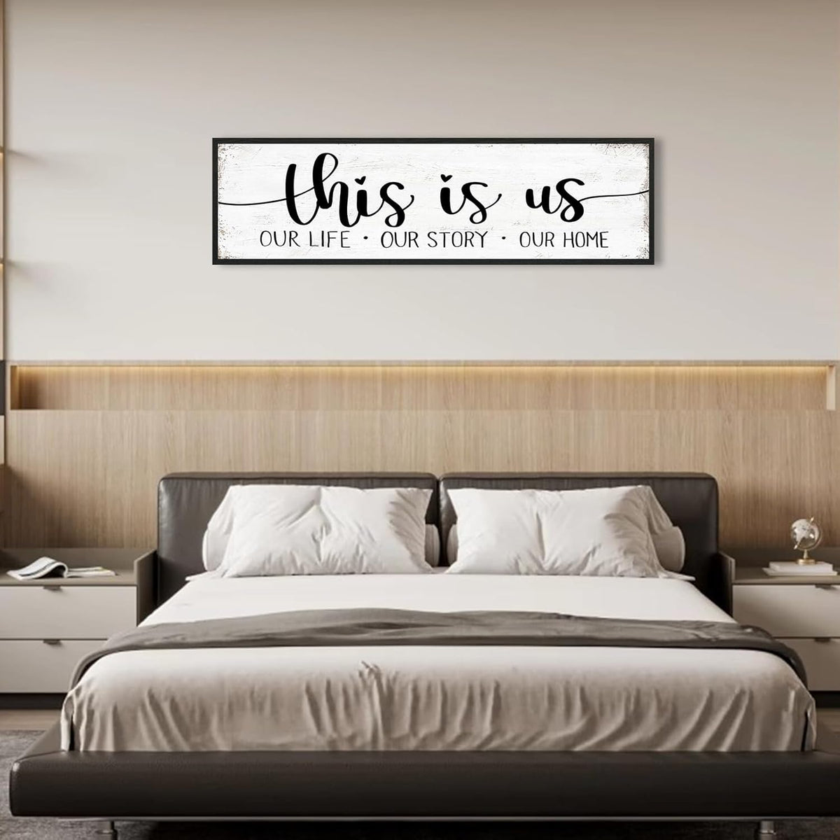 This Is Us Sign Wall Decor: Family Signs for Home Decor Living Room Wall Art Framed 16"x48"Large Farmhouse Rustic Home Sign Wall Decor Above Bed,Country Wall Plaques Hanging Master Bedroom Decor