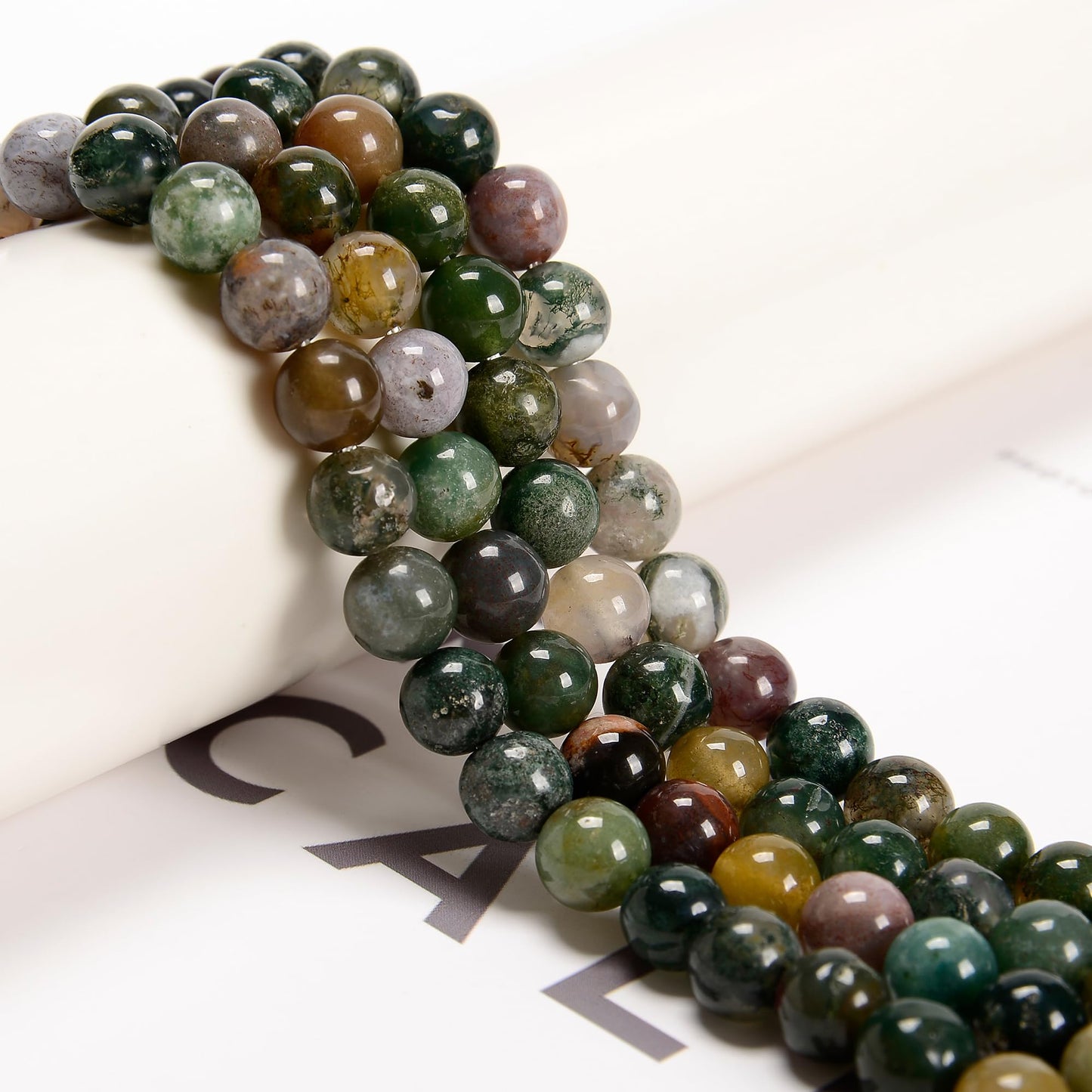 48Pcs India Agate Green 8mm Beads Natural Stone Round Gemstone Genuine Real Stone for DIY Bracelet Jewelry String Making