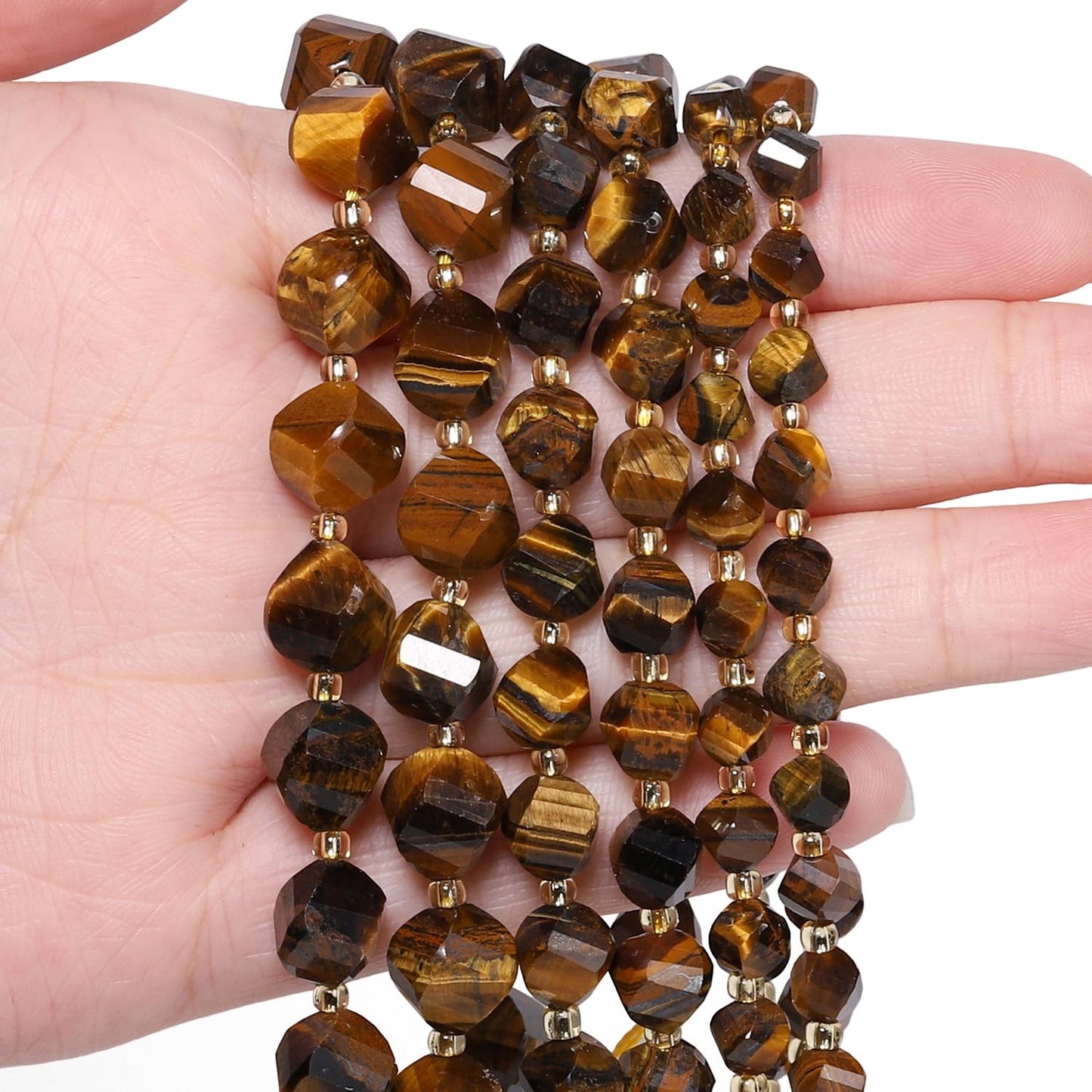 Yochus 42pcs Natural Tiger's Eyes Stone Beads for Bracelet，2strands 6mm Facted Twist Loose Gemstone Beads for Jewelry Making DIY Craft Necklace Earring