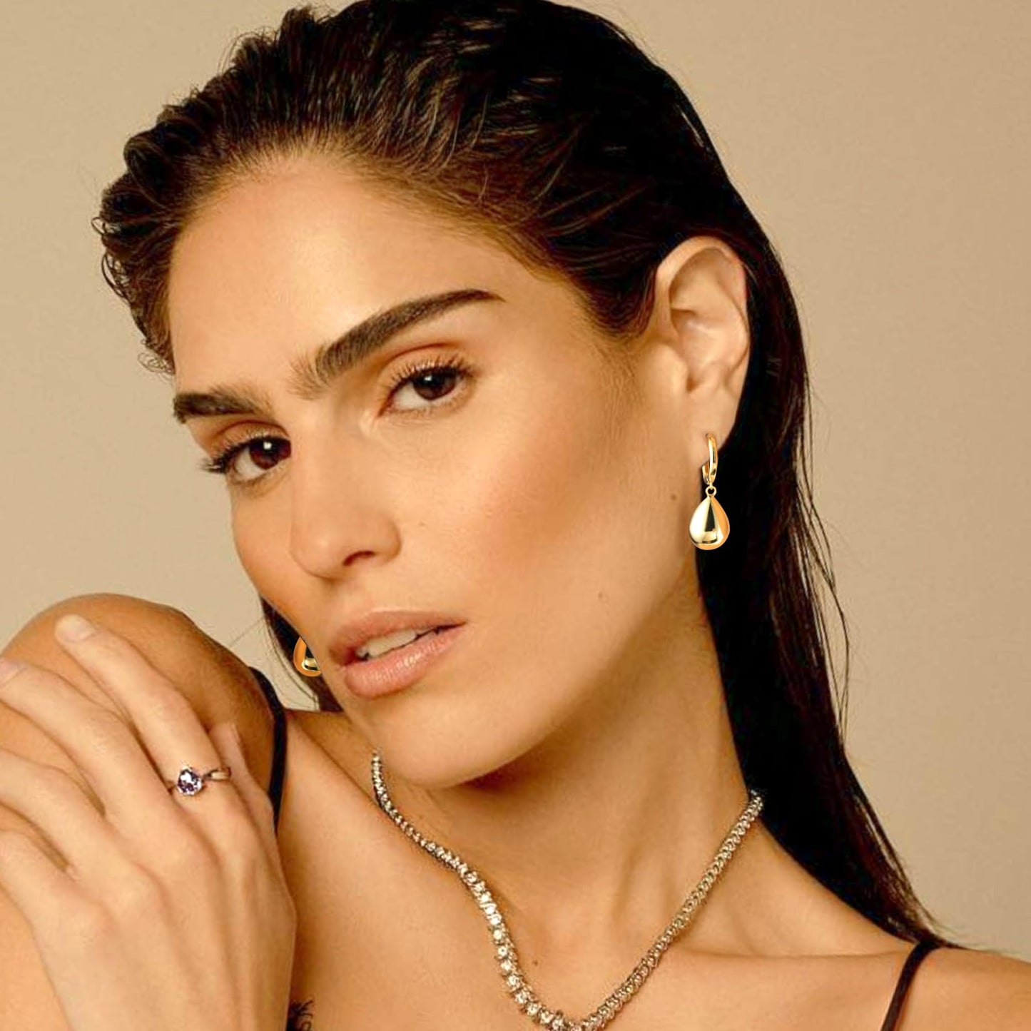 14K Gold Plated S925 Sterling Silver Post Teardrop Dangle Hoop Earrings for Women Gold Dangle Huggie Earrings with Teardrop Hypoallergenic Trendy Earring