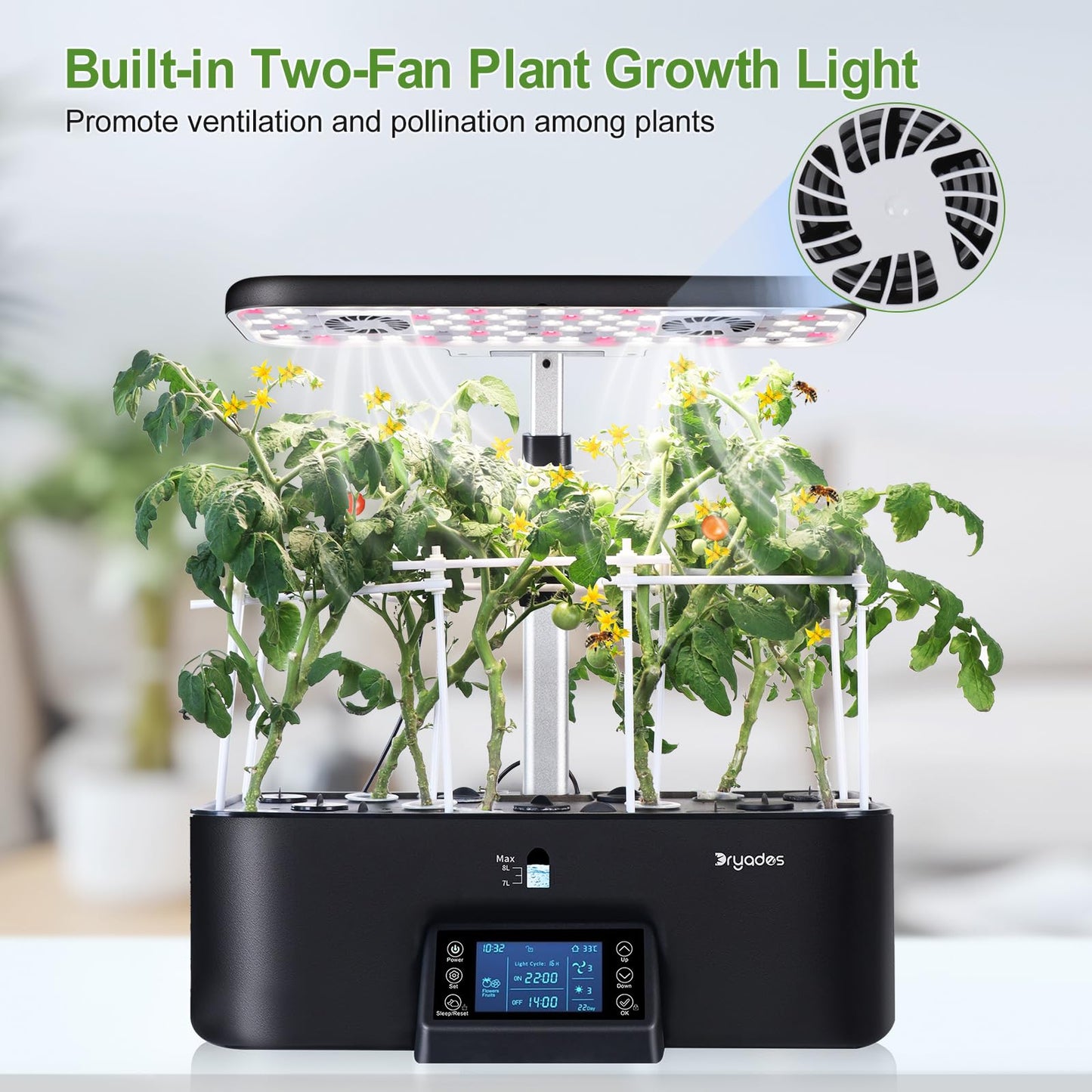 DRYADES 17-Pods Hydroponic Growing System with Dual Fans 24W Full-Spectrum Grow Light & Smart Control Panel for Indoor Gardening for Vegetables Herbs