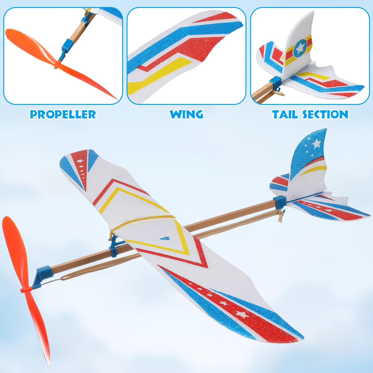 TOYANDONA 5Pcs Rubber Band Powered Aircraft Airplane Model Creative Helicopter for Kids Throwing Glider Airplane Toy for Birthday Party Favor Prize Reward (Random Pattern)