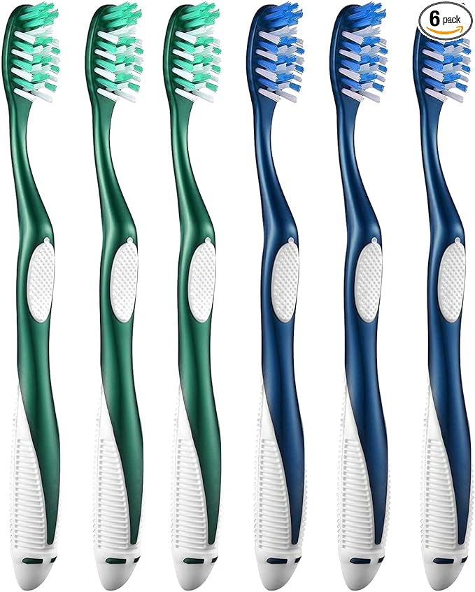 Firm Toothbrushes for Adults, Cross Hard Bristles, 6 Count