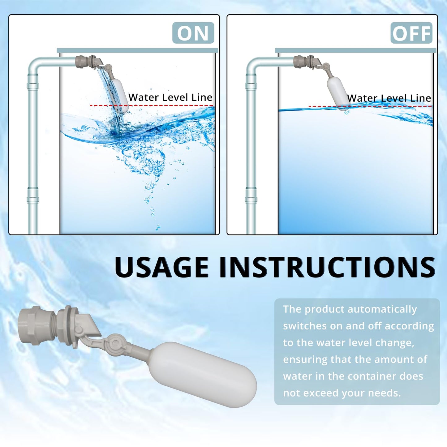 MARKERELE 2PCS 1/2 Inch Mini Float Ball Valve - Automatic Water Level Control Float Valve, Adjustable Float Ball Valve for Water Tank, Pool, Livestock Troughs