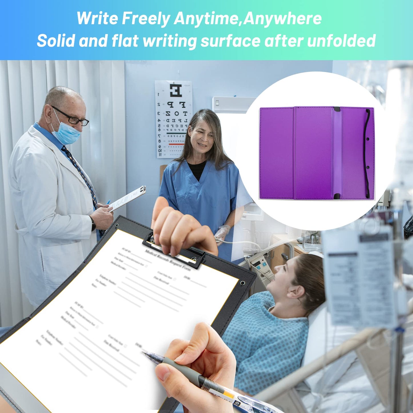 TWUTGAYW Nursing Clipboard, Portable Foldable Clipboard Pocket Size, 3 Layers Clip Board with Pen Holder for Students, Doctors, Nursing Edition clipboard with Elastic Band Notepad (Purple)