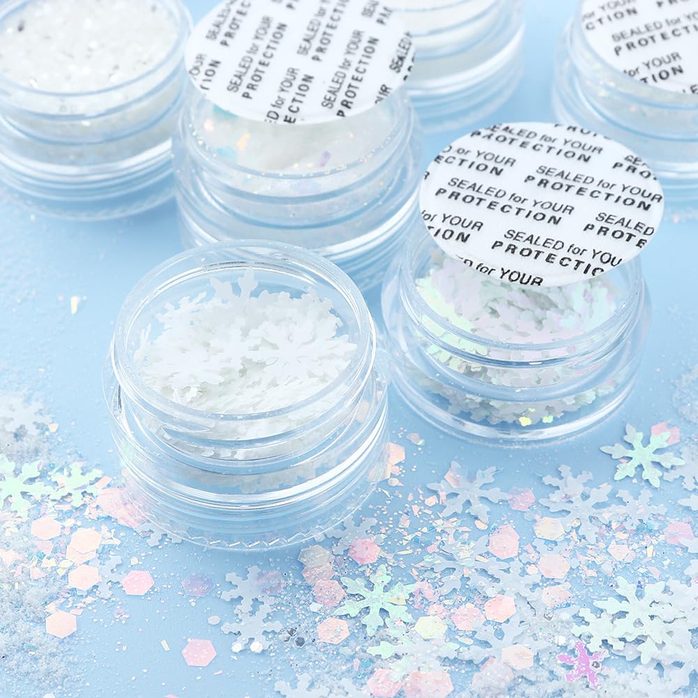 White Christmas Nail Art Glitters Winter Snowflake Nail Sequins, LPOODDNU 3D Holographic Christmas Snowflakes Nail Decals Winter Nail Art Decorations Accessories for Women Manicure DIY Craft