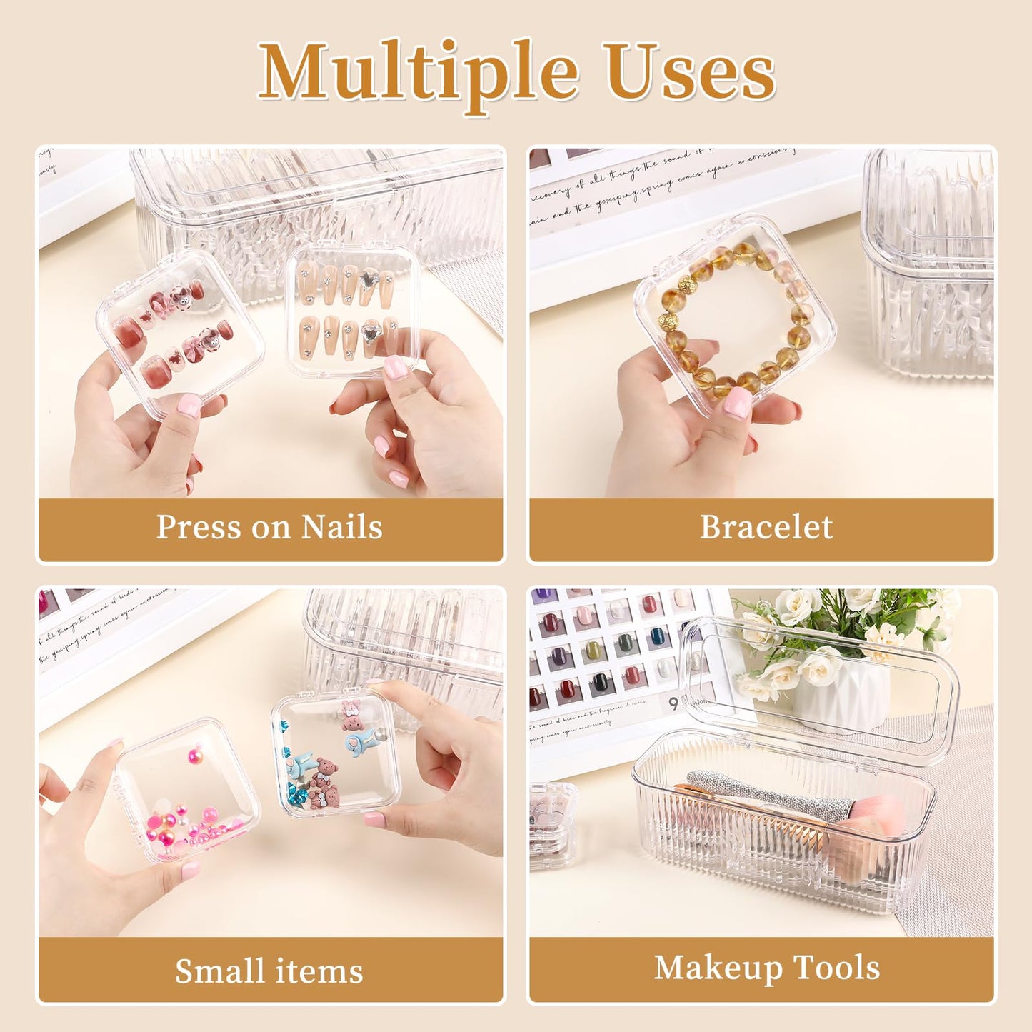 YINGJEE 15 Pcs Press On Nail Storage Box Container, Clear Press On Nail Packaging Box with 90 Pcs Adhesive Double Sided Tape, False Nail Organizer Case Nail Display Case for Nail Art Home Salon