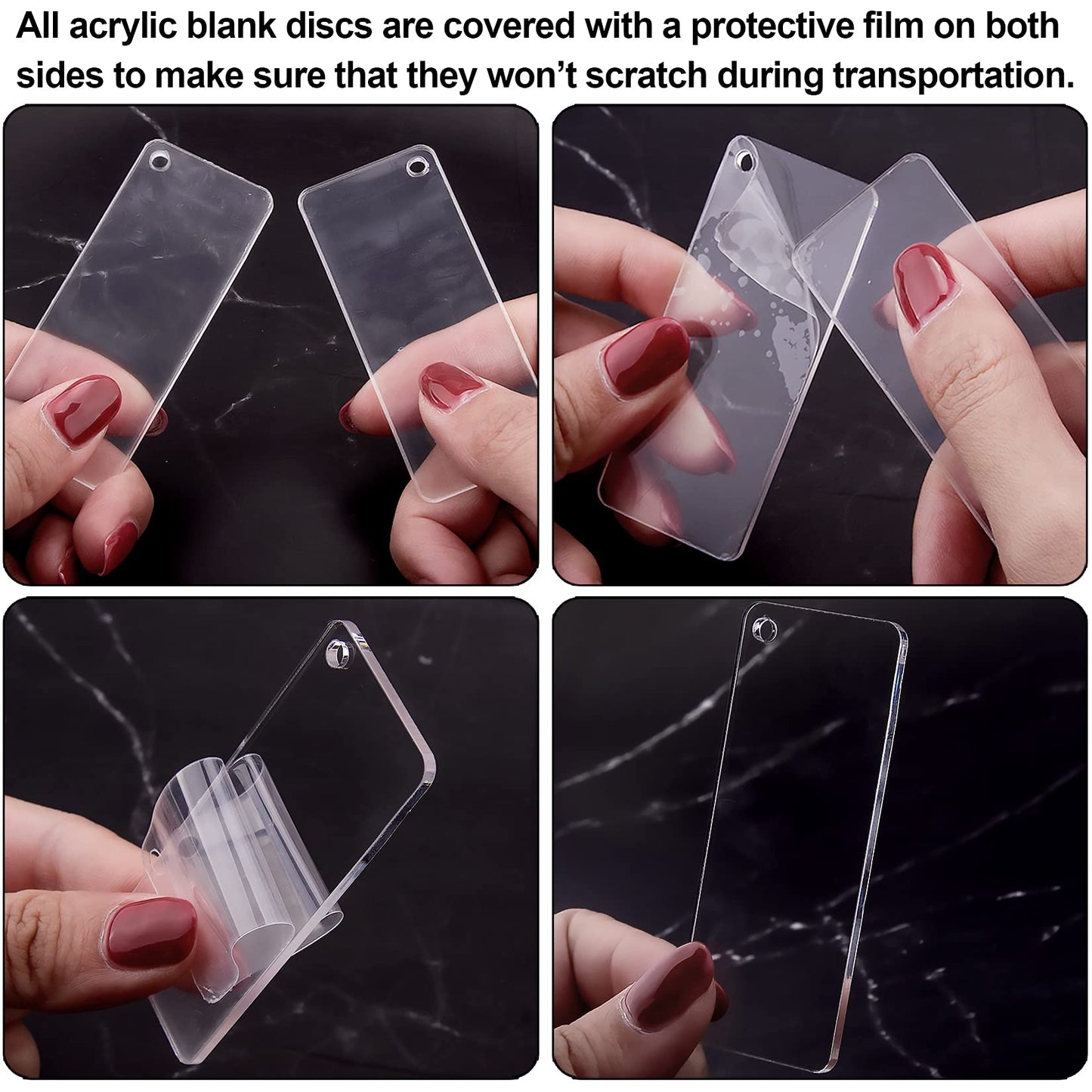 Duufin 120 Pieces Acrylic Keychain Blanks Set Including 40 Pieces Rectangle Acrylic Ornament Blanks (3 x 7cm) 40 Pieces Key Rings with Chain and 40 Pieces Jump Rings for DIY Projects and Craft