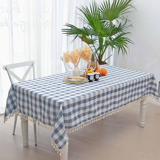 Buffalo Plaid Rectangular Tablecloth-Cotton Gingham Table Cloth for Kitchen Restaurant Farmhouse Spring Summer Easter Decor (Rectangle/Oblong, 55x102,Blue)