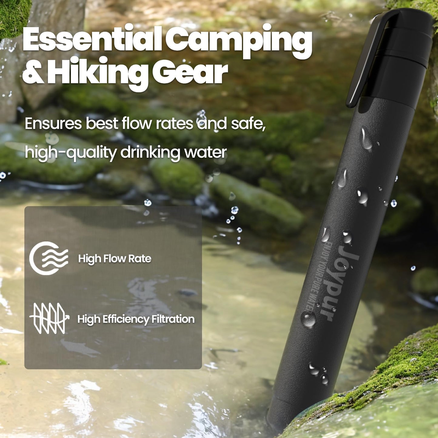 Portable Water Filter Straw Survival, Essential Camping & Hiking Gear, Water Purification Straw for Travel, Biking and Emergency Preparedness (2Black+2Green)