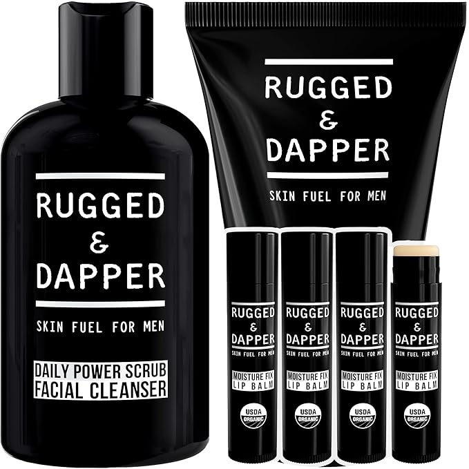 RUGGED & DAPPER - Hydration Remedy Lip Balm, Age Defense Face Moisturizer and Daily Power Scrub Facial Cleanser