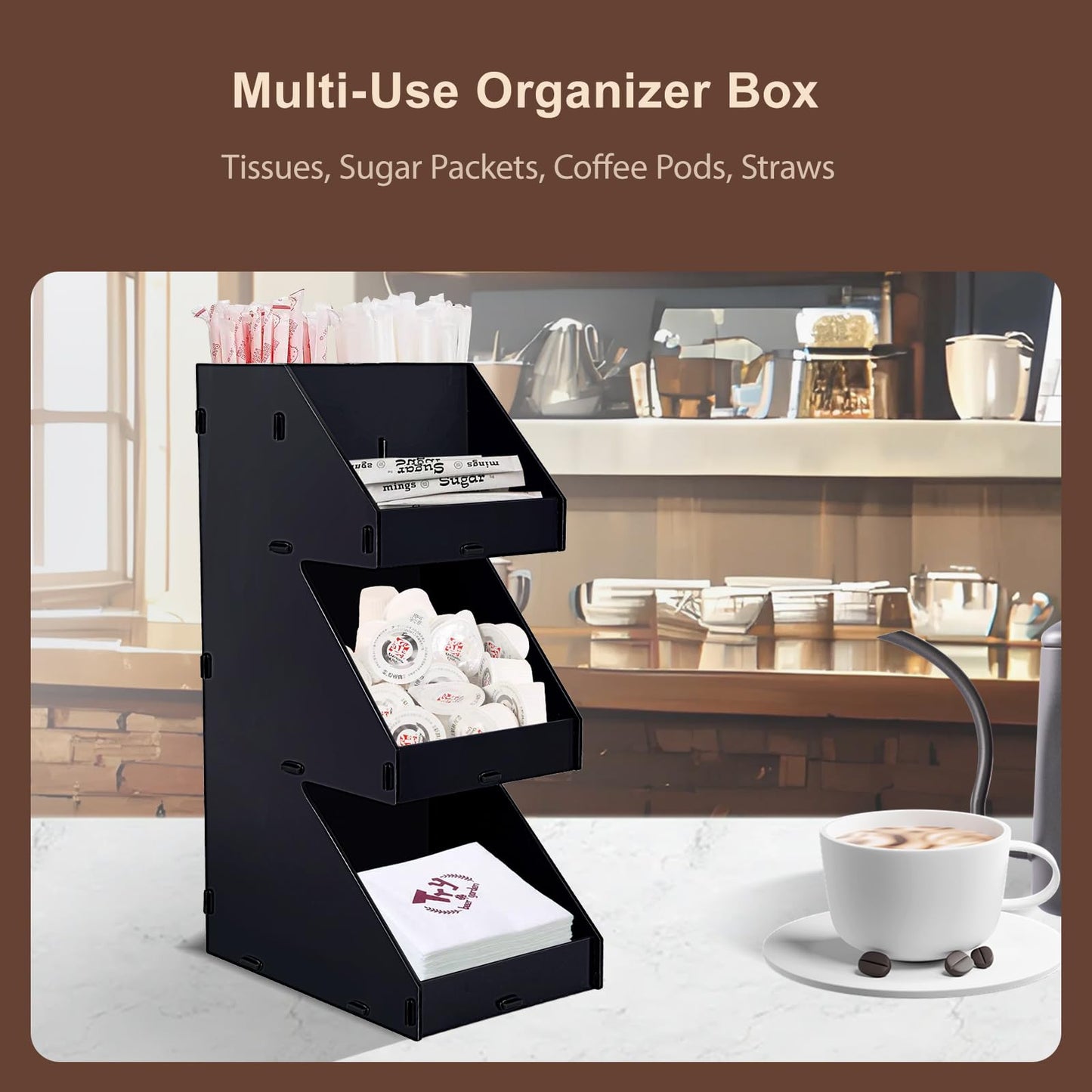 Sauce Packet Organizer, Suitable for Organizing Ketchup Packets, Condiment Packets, and Hot Sauce Pack, 3-Tier Design with Straw Holder, Easy Assembly Space-Saving Kitchen Storage, Made of Acrylic