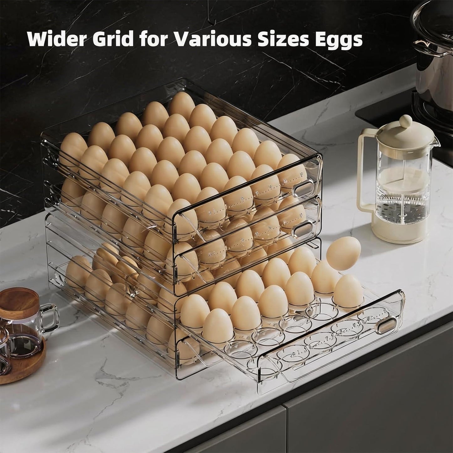 HIYOHIYO Clear 60 Egg Holder for Fridge, High Capacity Egg Container for Refrigerator, Stackable Egg Storage Trays for Countertop, Eggs Organizer for Refrigerator (2 Layer, 11.6"x 10.2"x 5.1")