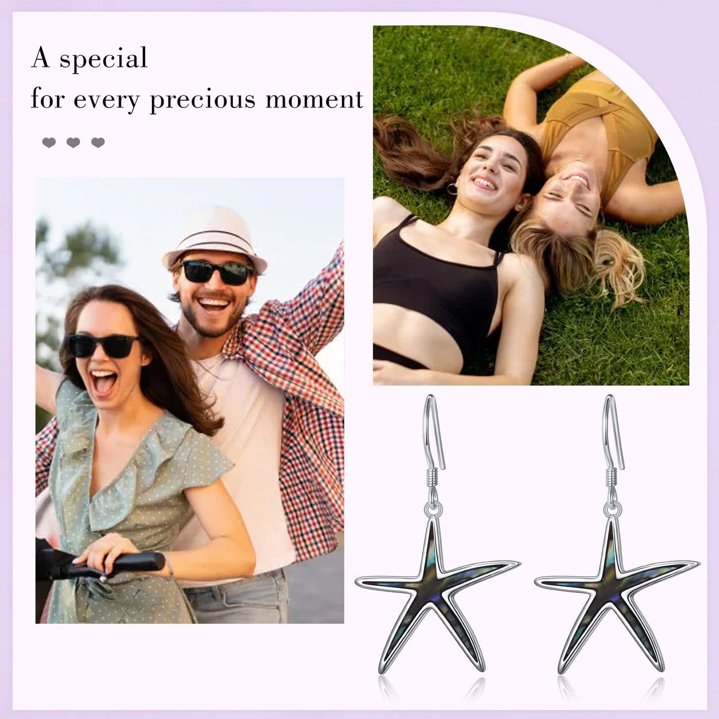 SHAOAN 925 Sterling Silver Starfish Dangle Drop Earrings Abalone Shell Earring Sea Ocean Jewelry Gifts for Women