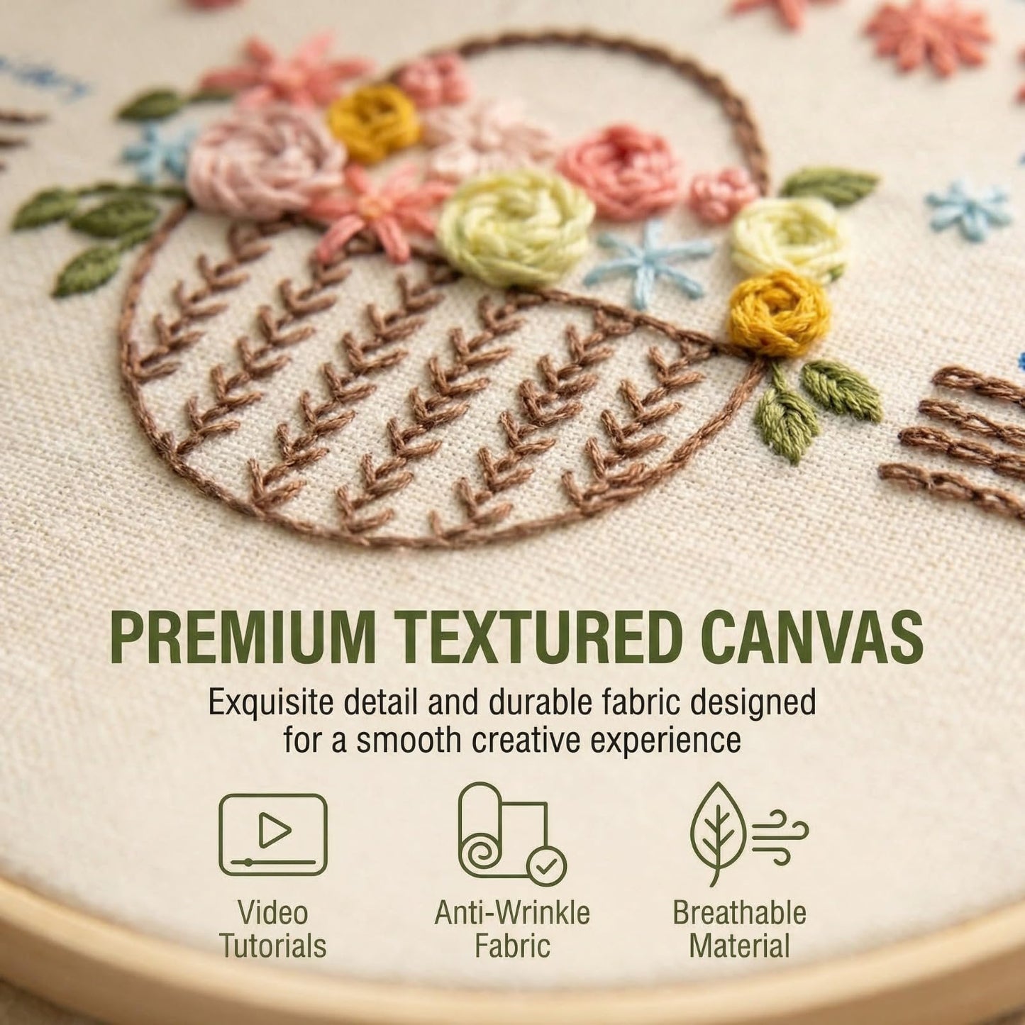 QIZUOLIFE 3 Pack Embroidery Kit for Adults Beginners, Pre‑Stamped Potted Plant Flower Basket Needlepoint Set, DIY Needlework Supplies with Step‑by‑Step Video Tutorials, Handmade Craft Gift Home Decor