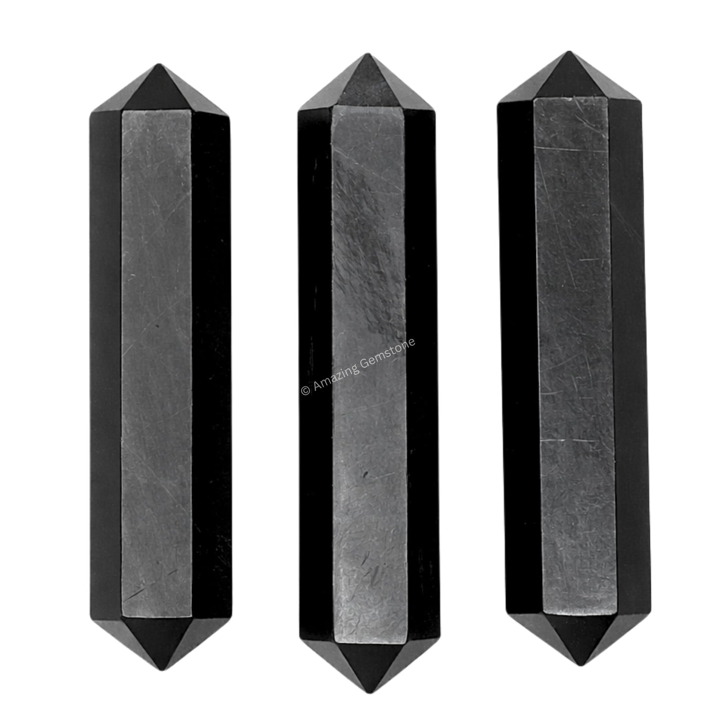 Amazing Gemstone Shungite Crystal Points Bulk Healing Crystals and Stones - Pack of 3 Double Terminated Healing Wand Point Bulk Crystals for Crafts, Crystal Grid, DIY Work