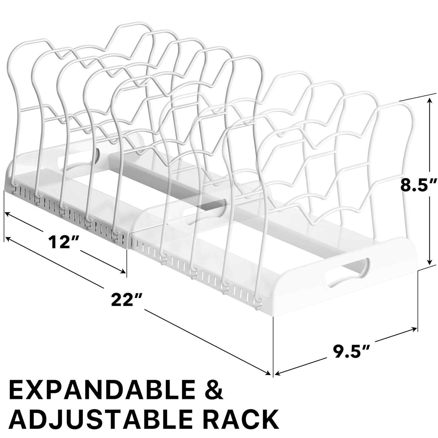 Simple Houseware Expandable Pan Organizer Rack, 10 Adjustable Compartments, White - Kitchen Cabinet Organizer for Pots, Pans, Lids & Bakeware - Pantry & Countertop Storage