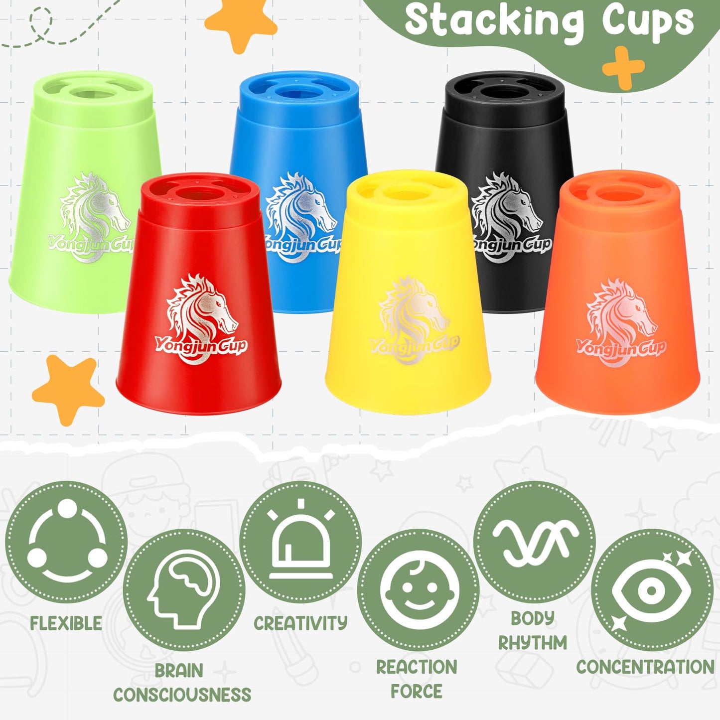 Libima 72 Pcs Sports Stacking Cups Set Stack Cup Party Game Speed Training Game for Adult Family Party Challenge Competition Travel Gift, 6 Colors