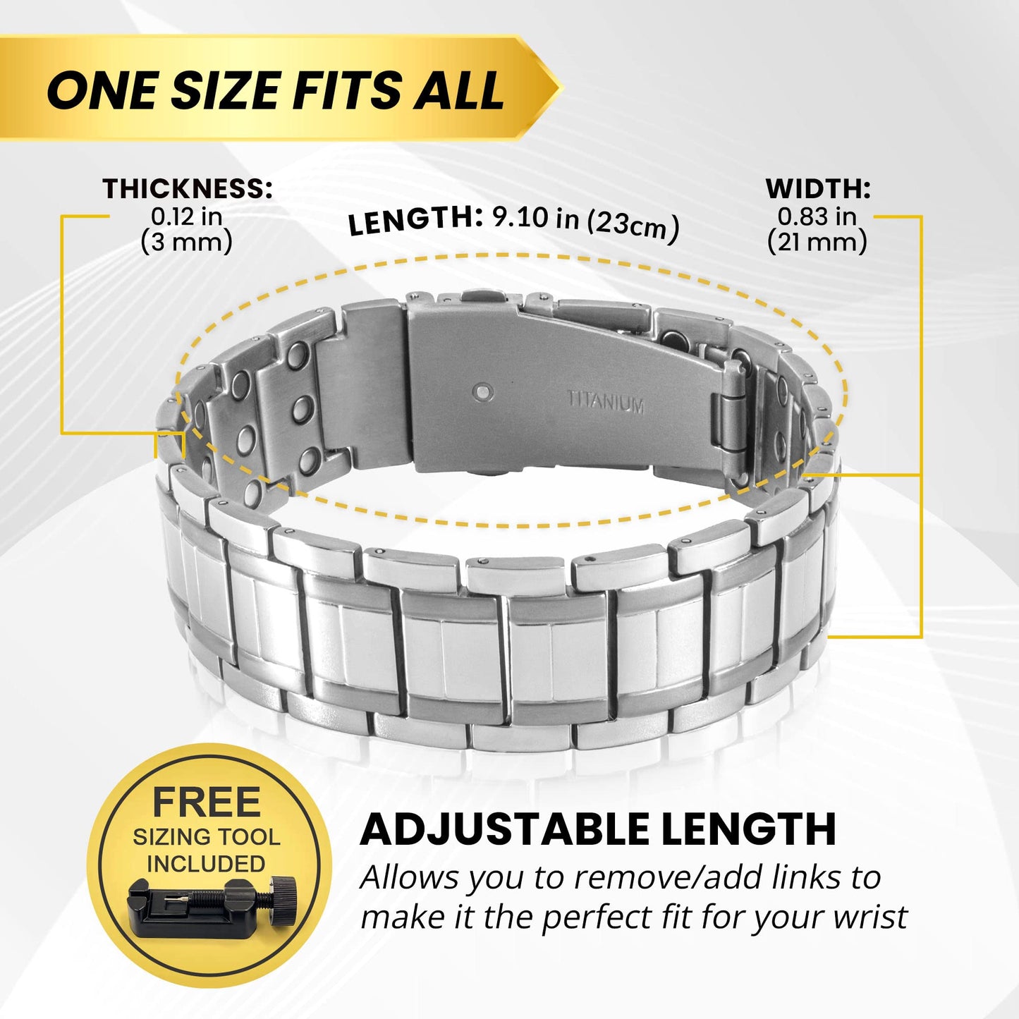 MagnetRX 3X Strength Magnetic Bracelets for Men – Titanium & Pure Copper Magnetic Bracelets for Men – Premium Fold–Over Clasp & Adjustable Length with Sizing Tool
